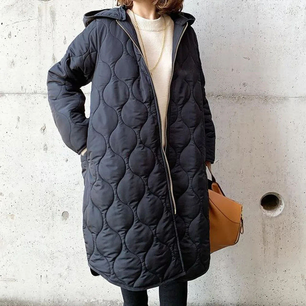 Parkas Women Autumn and Winter New Diamond Lattice Hooded Mid-Length Cotton Clothing Warm Coat for Women Winter Coat Women