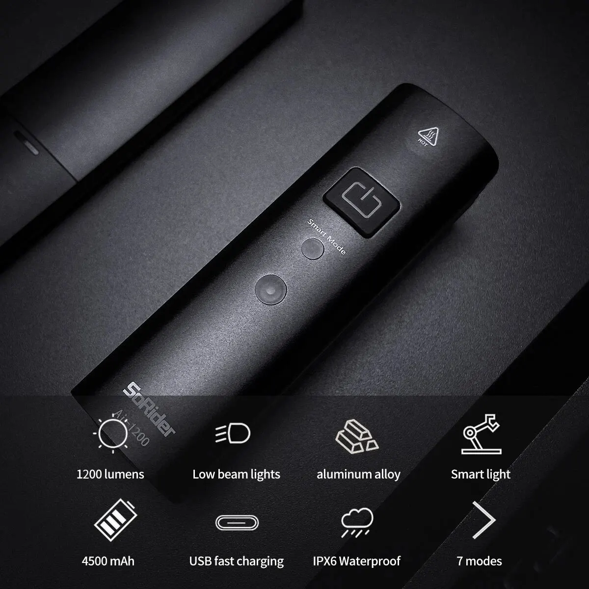 Велосипедный умный фонарь SoRider 1200 люмен с датчиком вибрации