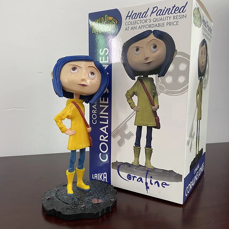 

NECA Coraline The Secret Door Y La Puerta Secreta Raincoat Striped Shirt Jones Head Knocker Action Figure Model Toys Desk Decor