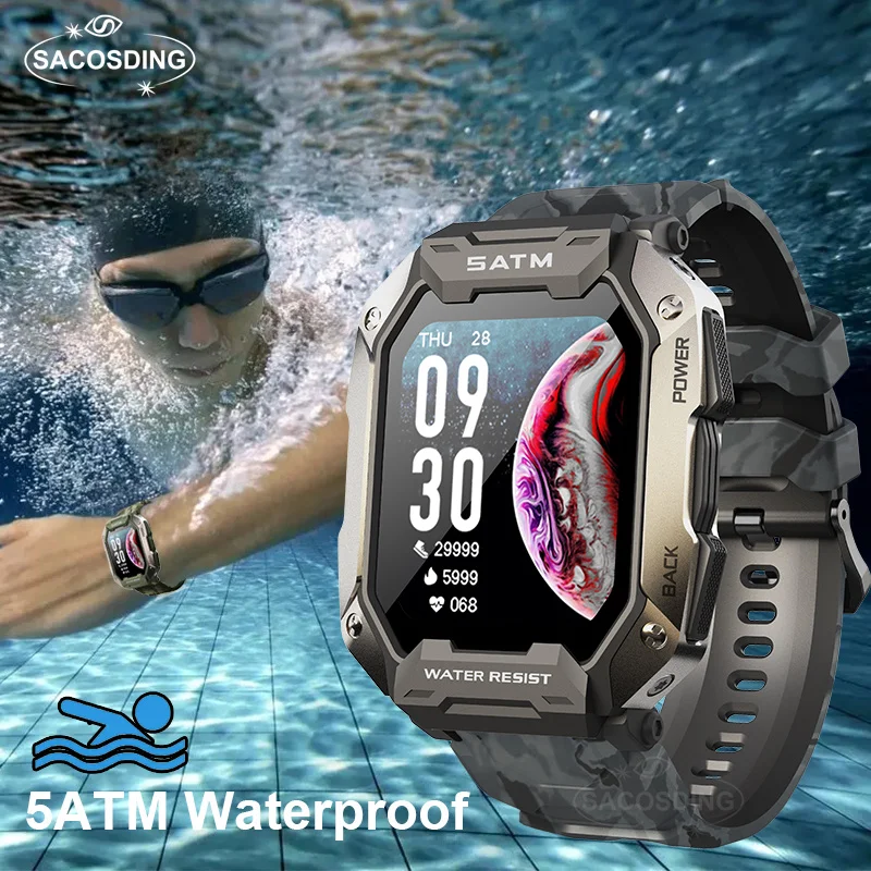 

Sacoding – montre connectée militaire d'extérieur pour hommes, étanche 5ATM, pour xiaomi realme huawei, natation, 2022
