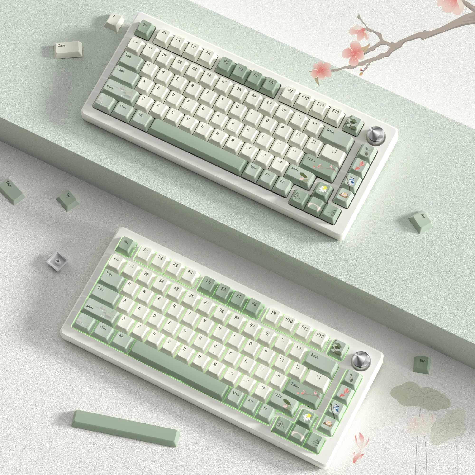 Клавиши клавиатуры Spring Tea с сублимационной печатью PBT 134 клавиш вишневый профиль