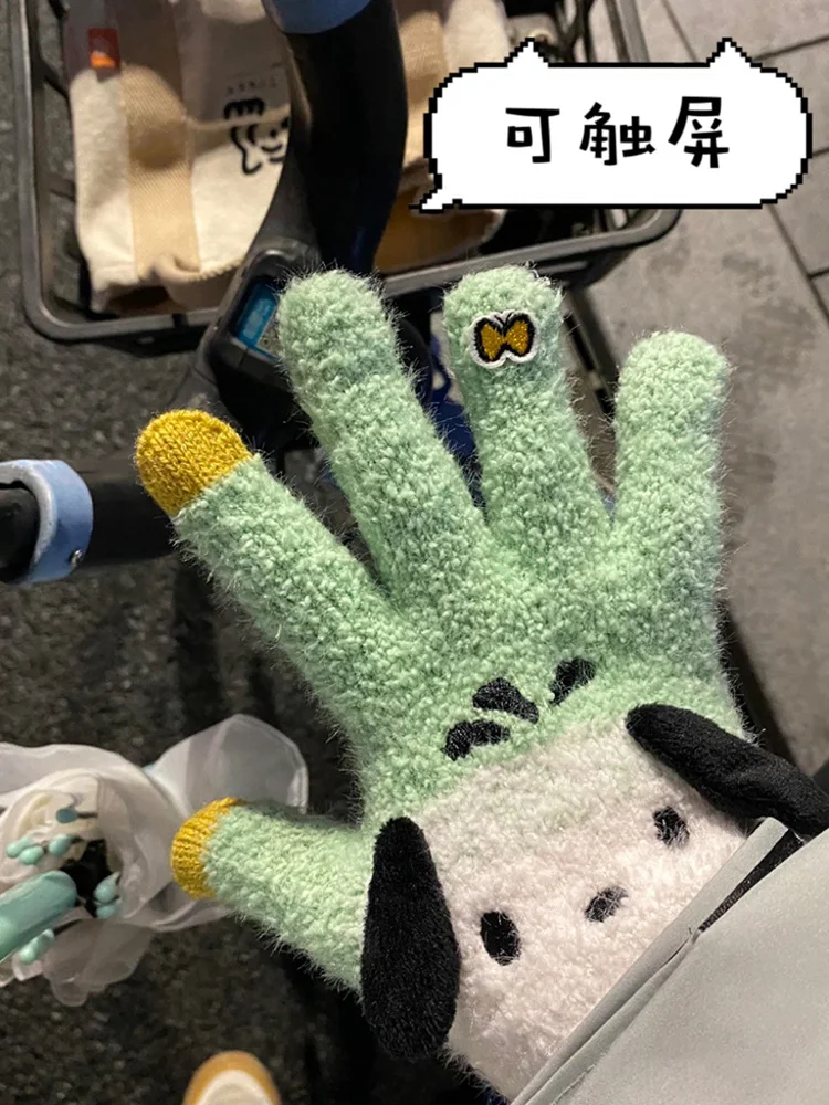 

Cartoon Cute Sanrio Kuromi Melody Cold-proof Gloves Cinnamoroll Pochacco Can Touch Screen Warm Adult Girl Five-finger Gloves
