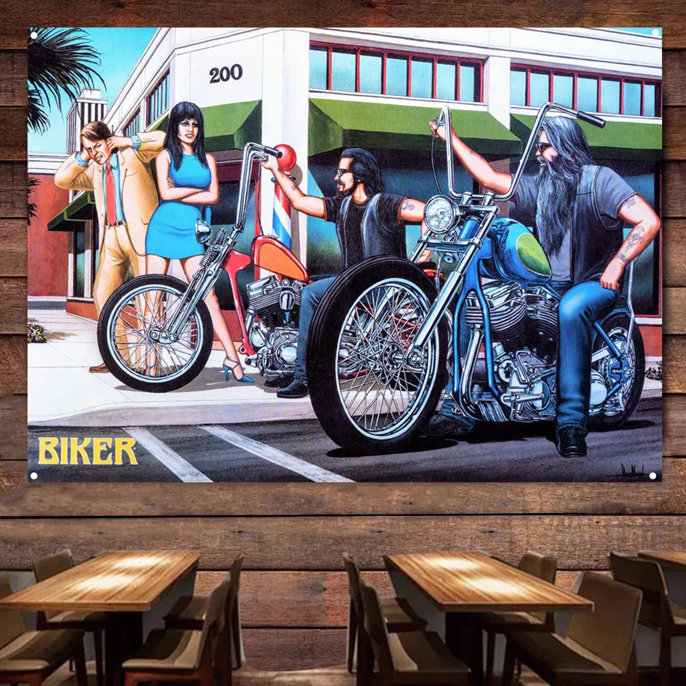 

Pretty Lady Motorcycles Flag Banner Live Ride Poster Decor Mural Bikers Art Wall Sign Vintage Car Man Cave Bar Club Pub Garage