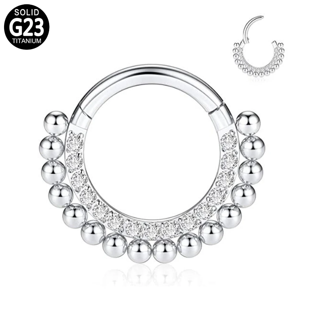 

G23 Titanium Hinged Septum Clicker Front CZ Segment Nose Ring Ball Weld Side Lip Ear Cartilage Tragus Helix Piercing Jewelry