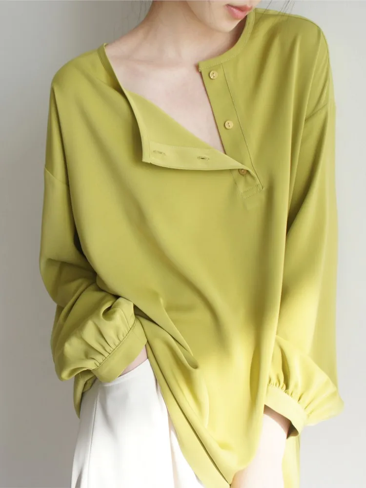 

New Avocado Long Sleeve Blouse Casual Loose O Neck Pullover Top Spring Autumn Korean Fashion Shirt Office Ladies Workwear