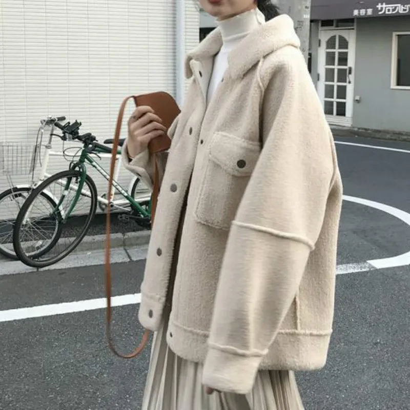 Women Winter Solid Overcoat Early Spring Loose Coat Female New Plush Coat Shirt Jacket Korean Fashion Warmth Ladies Clothings