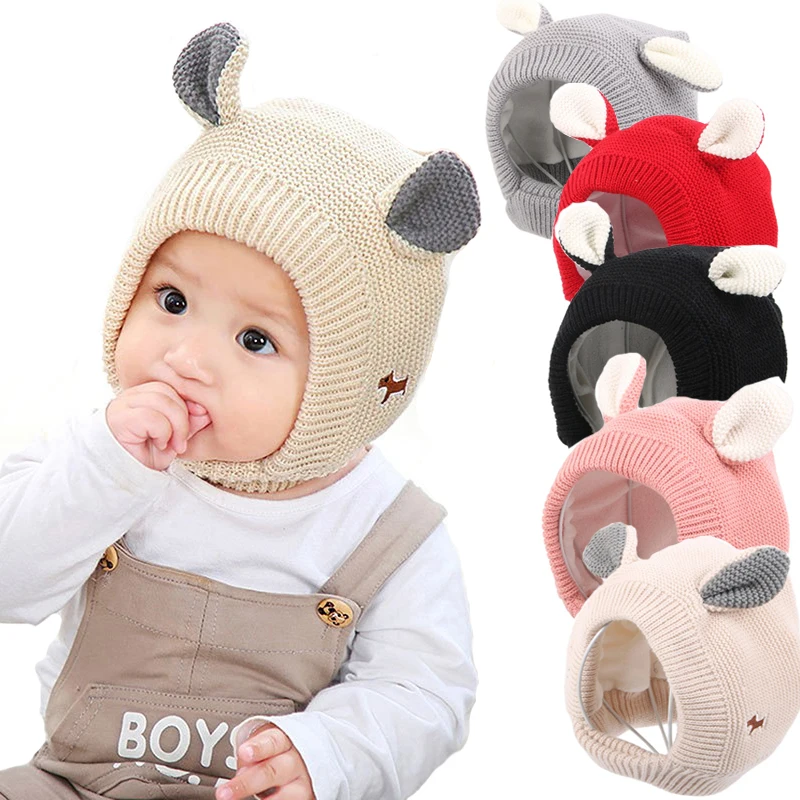 

Baby Hats 2-5 Years Boys Girls Bonnet Winter Warm Thicken Hats Kids Infant Cute Ears Knit Cap For Children Beanie Muts