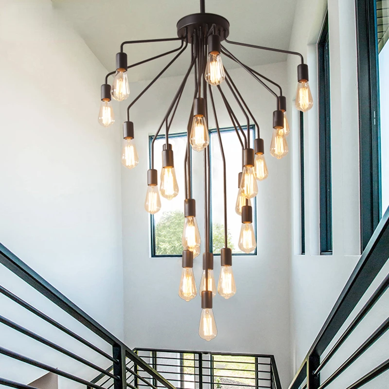 

Stair Light Long Chandelier American Country Duplex Building Living Room Lobby Lamp Retro Industrial Style Chandelier