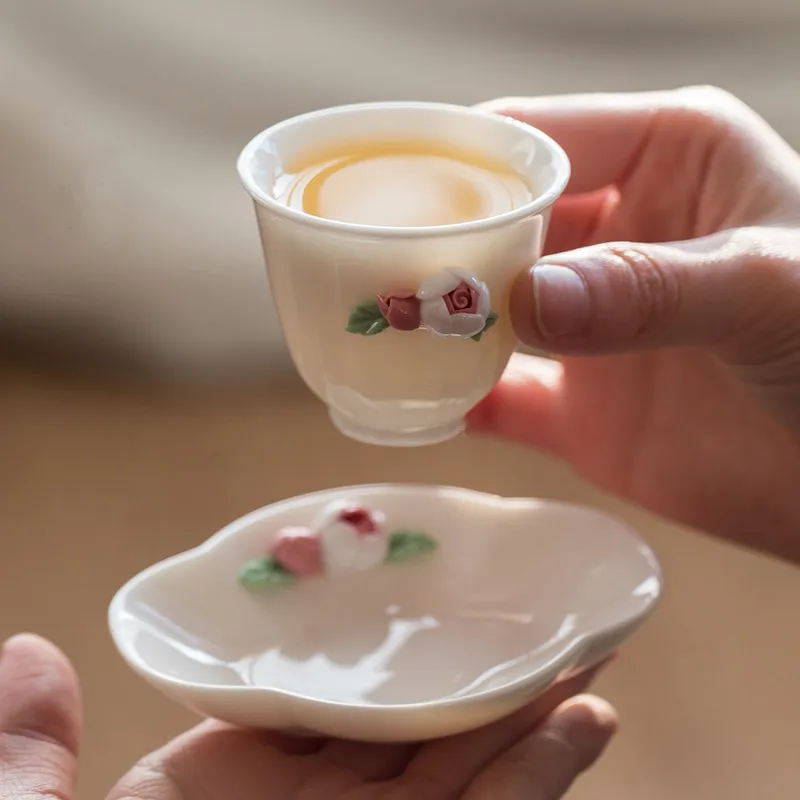 Розовый цветочный чайный стакан с зазубринами китайская керамическая чайная