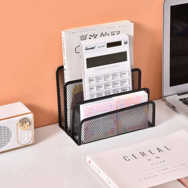 Подставка для блокнота и бумаги 3-уровневый черный металлический сетчатый