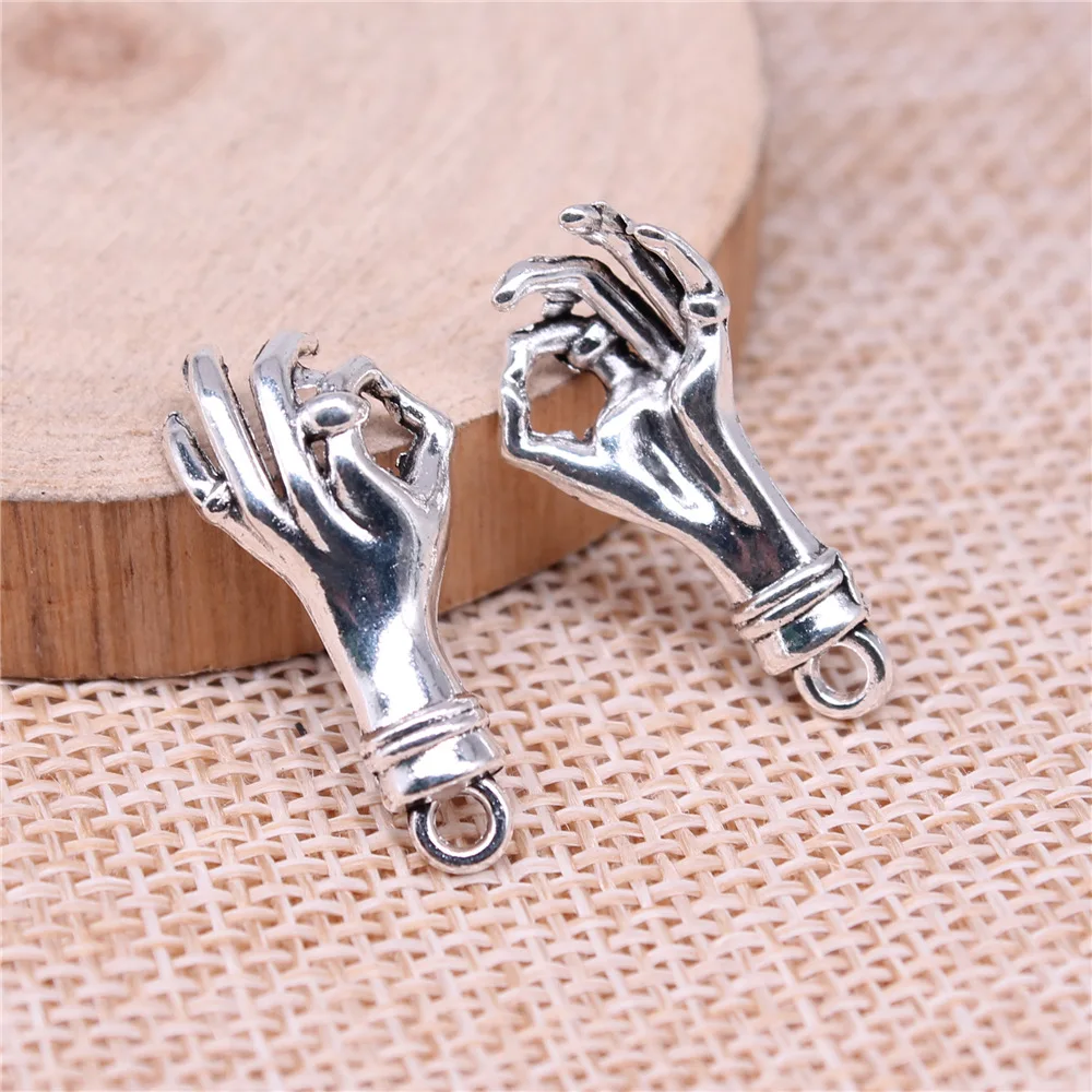 10Pcs 25x12mm Antique Silver Colors OK Gesture Charms Pendant for DIY Jewelry Making Handmade Jewelry Craft Findings Accessories