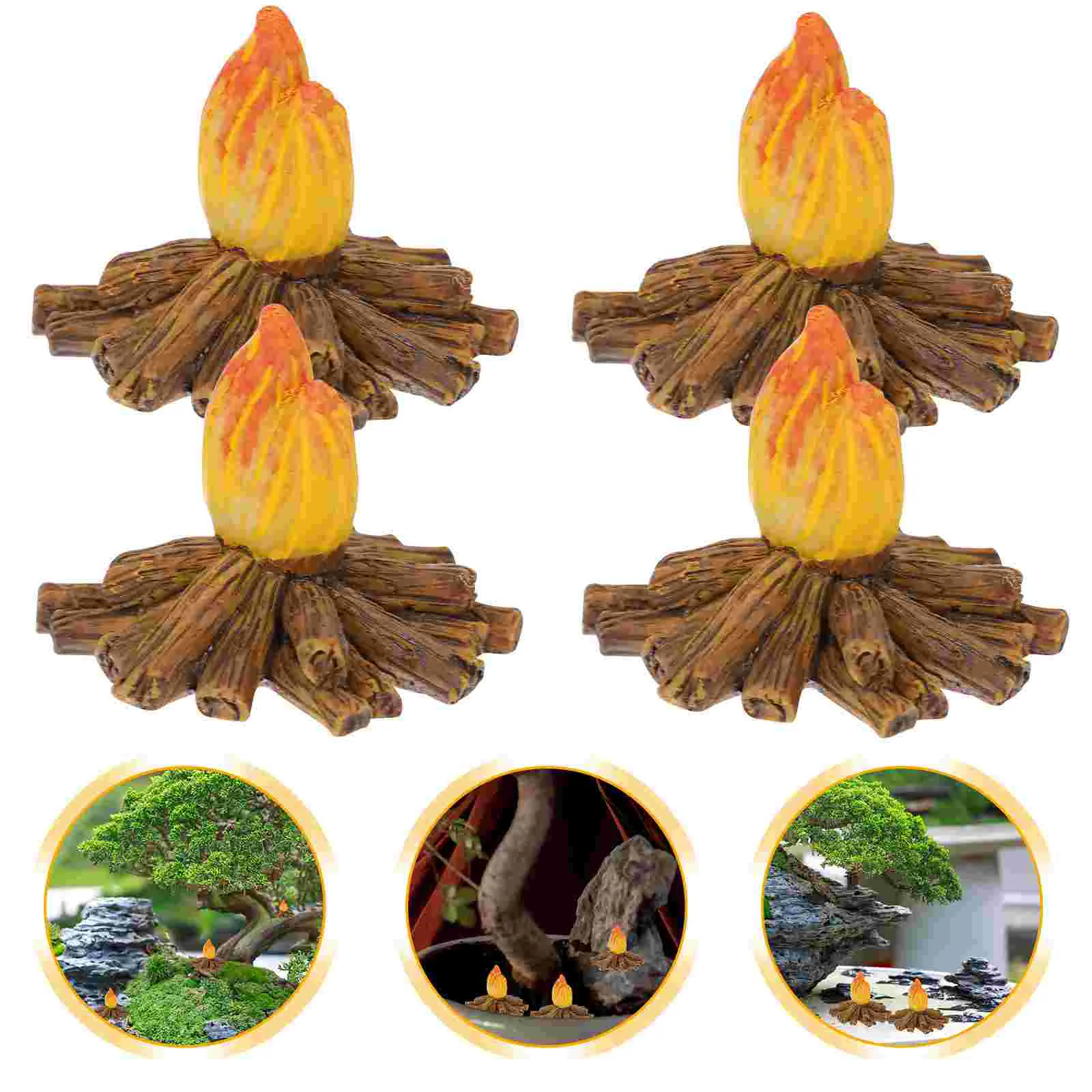

4pcs Bonsai Decor Garden Decor Miniature Bonfire Miniature Campfire Model