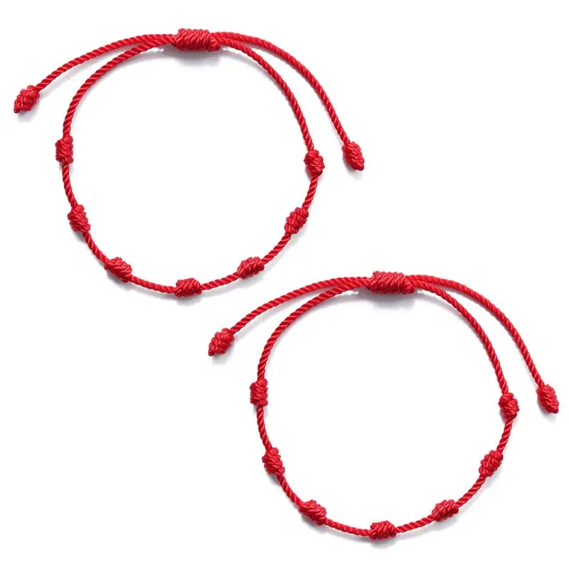 

50PA 2Pcs 7 Knots Lover Red String Friendship Bracelet Attract Wealth Amulet Success