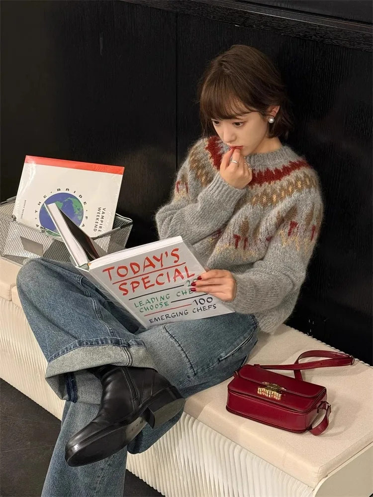 Серый рождественский свитер Fairland для женщин новинка 2024 зимняя корейская серия