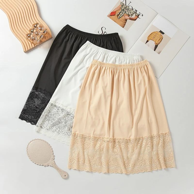 

Women Skirt Extender Knee Lace Slip Hollow A-Line Half Extenders Women Lady Lace Casual Skirt Underskirt Petticoat