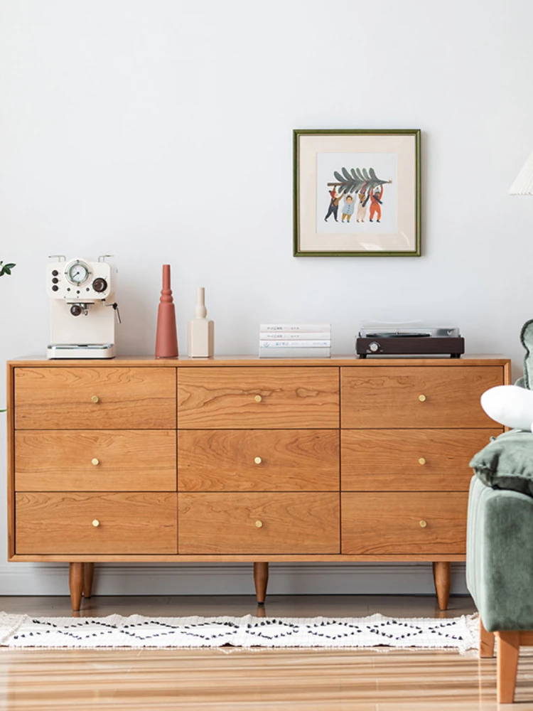 

Nordic solid wood bucket cabinet bedroom Japanese furniture storage cabinet cherry wood storage side cabinet