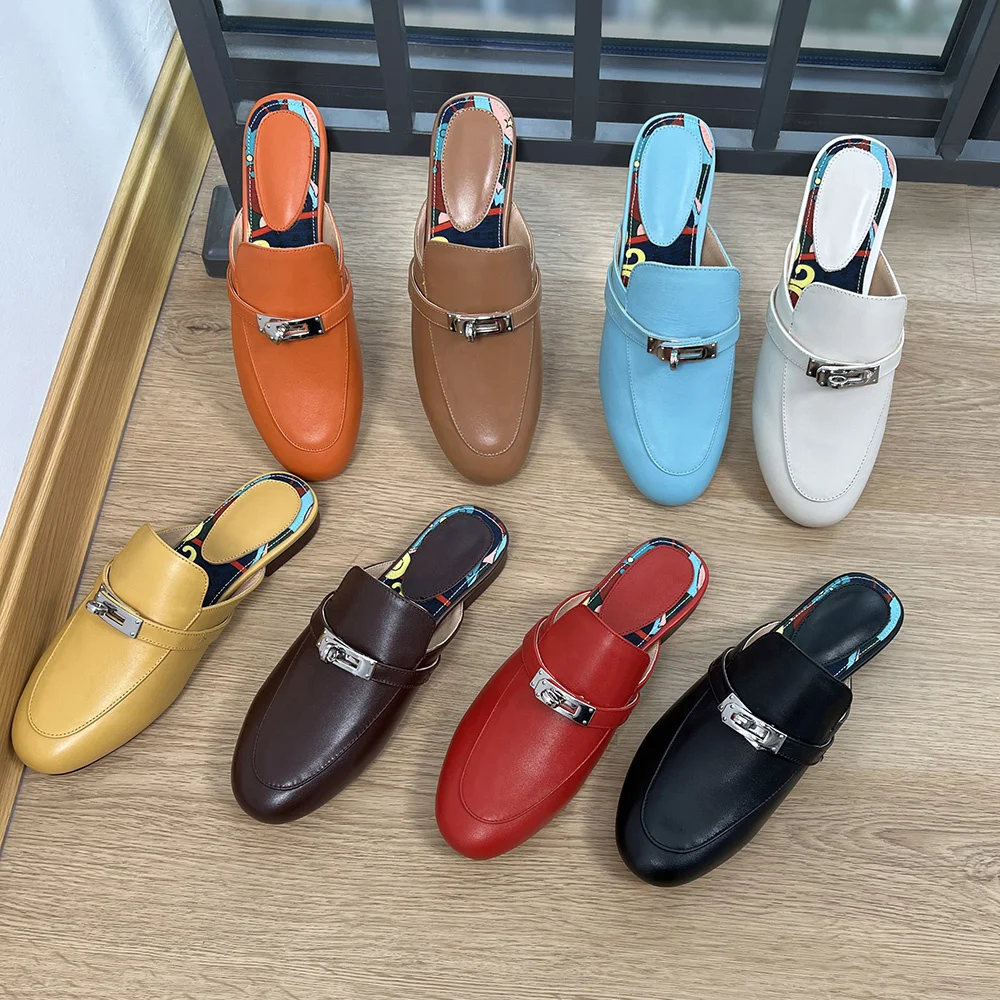 

Slippers Women Casual Shoes Cowhide Outside sandalias Slip on Slingback Mules Basic Style zapatos mujer primavera verano 2023