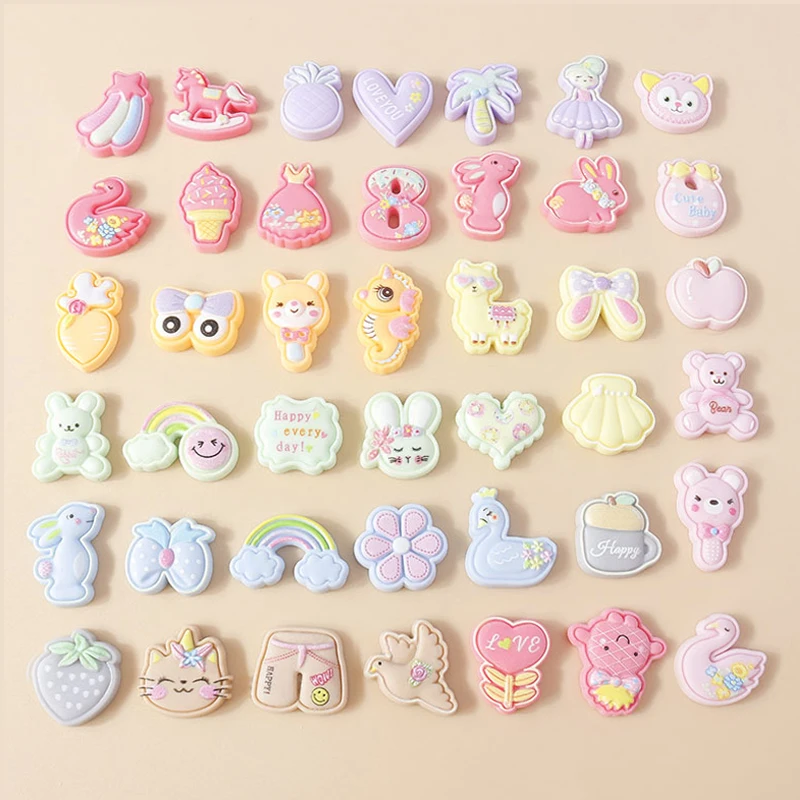 

15pcs Mixed Summer Vacation Charm Resin Carousel Dress Coconut Tree Rainbow Flatbacks Cabochon DIY Headwear Decor Accessories