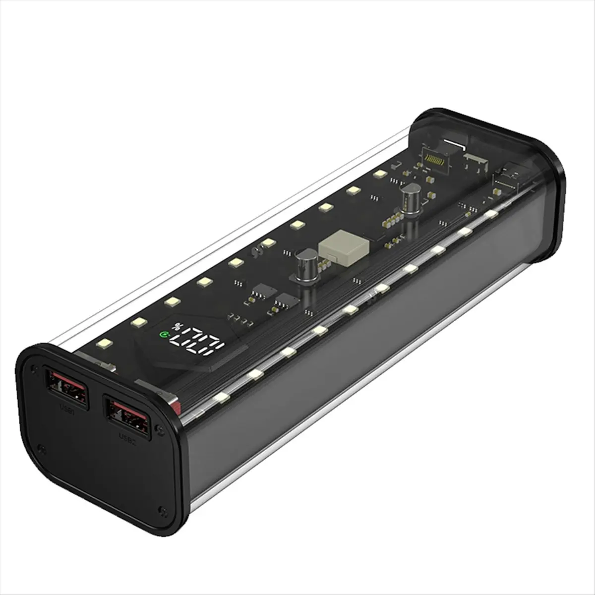 Фото Корпус для повербанка ABGN 21700 DIY, поддерживает 4 аккумулятора 21700, PD20W, с LED-экраном, прозрачный, для хранения батарей, модель B №2