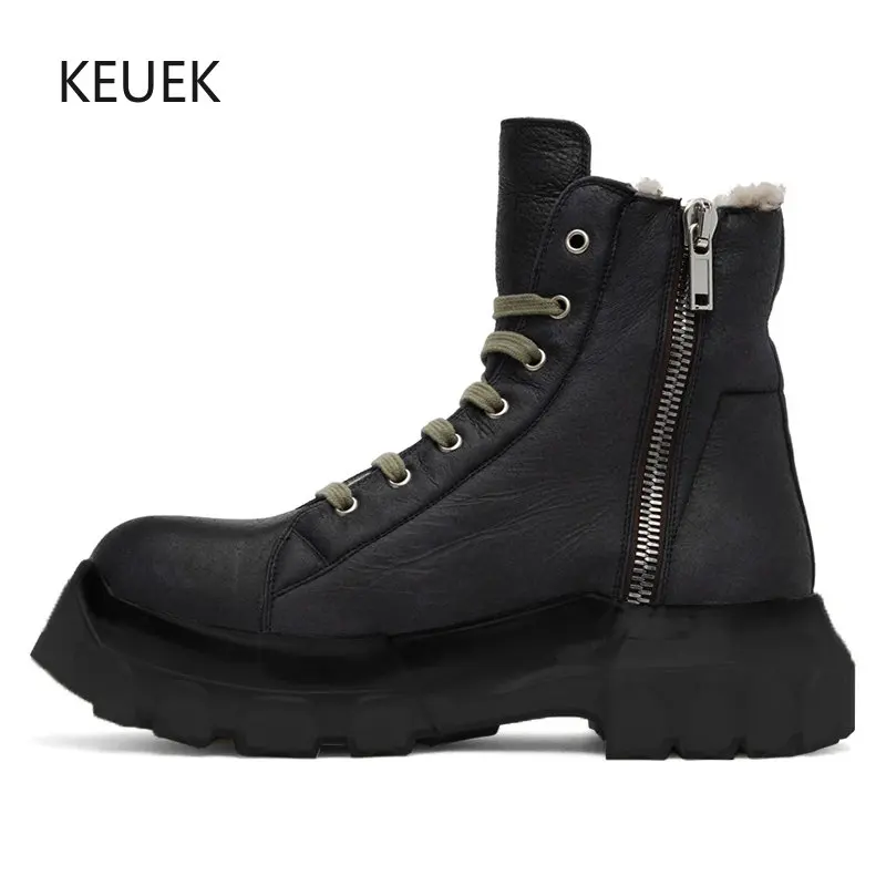 

Зимние Роскошные шерстяные зимние сапоги, теплые хлопковые сапоги, модная универсальная модная обувь с меховой вставкой, мужские ботильоны...