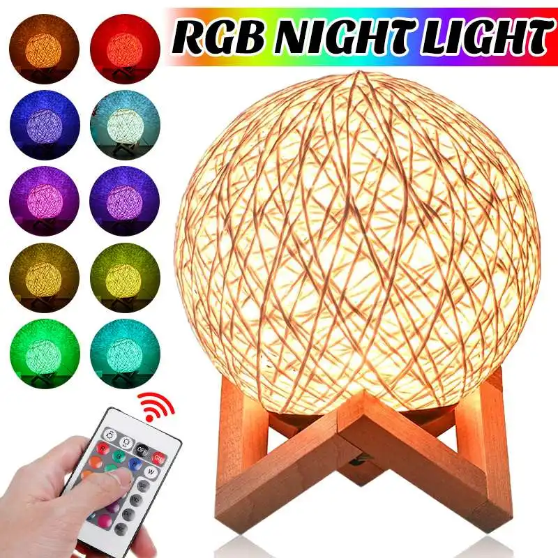 

Bed USB Table Lamp Hand-Knit Lampshade Wood Moon Lamp Bedroom Home Wedding Decoration Moonlight Desk Light Bedside Lamp