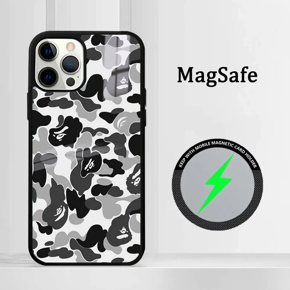 Чехол для телефона ABC CAMO B-bape-E IPhone 16 15 14 13 12 11 Pro Max Plus Mini Magsafe Mirror беспроводной