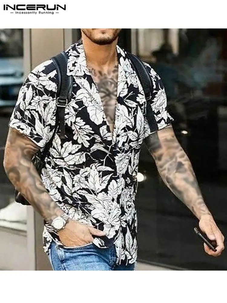

Повседневная хорошо облегающая Новая мужская Camiseta, модная уличная одежда, мужские свободные рубашки с принтом и короткими рукавами на пуго...