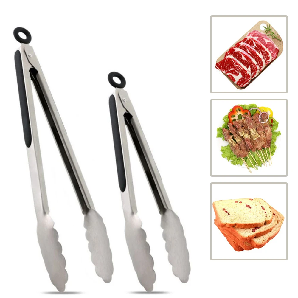 Food Tong Silicone Stainless Steel Kitchen Tongs Silicone Non-slip Cooking Clip Clamp BBQ Salad Tools Grill Kitchen Accessories