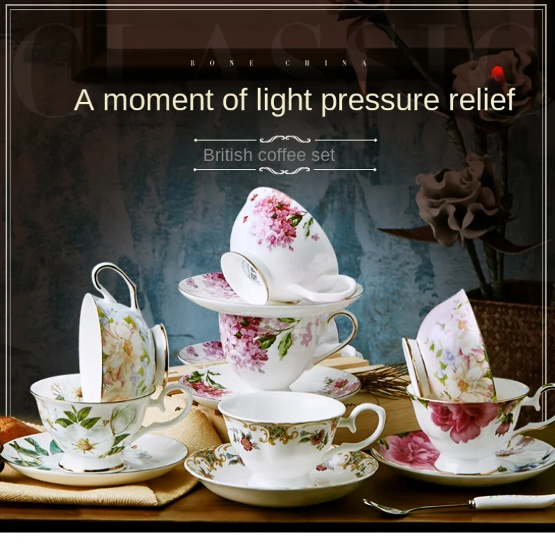 

British Coffee Cup and Saucer Set with Handle and A Spoon European Afternoon Tea Set Ins Style Ceramic Valentine's Day Gift200ML