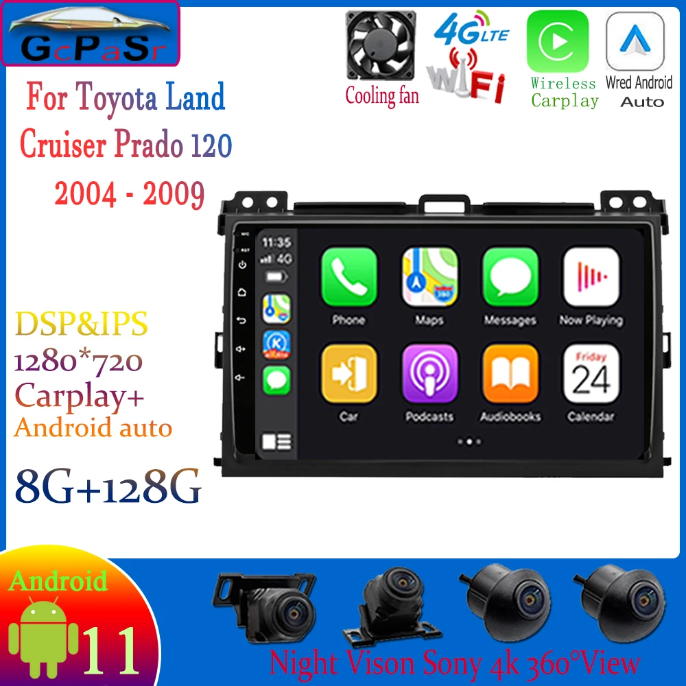 Авторадио Android 11 Carplay для Toyota Land Cruiser Prado 120 2004-2009 автомобильное радио