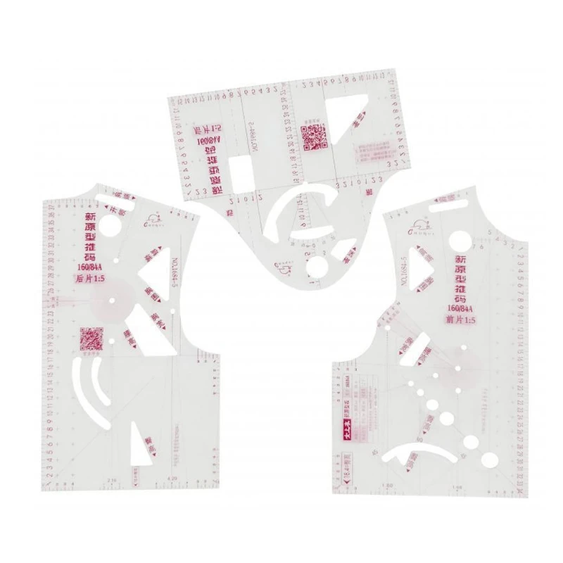 

1:5 Clothing Ruler Templates Small Garment Doll Toys Design Ruler Plastic 3PCS