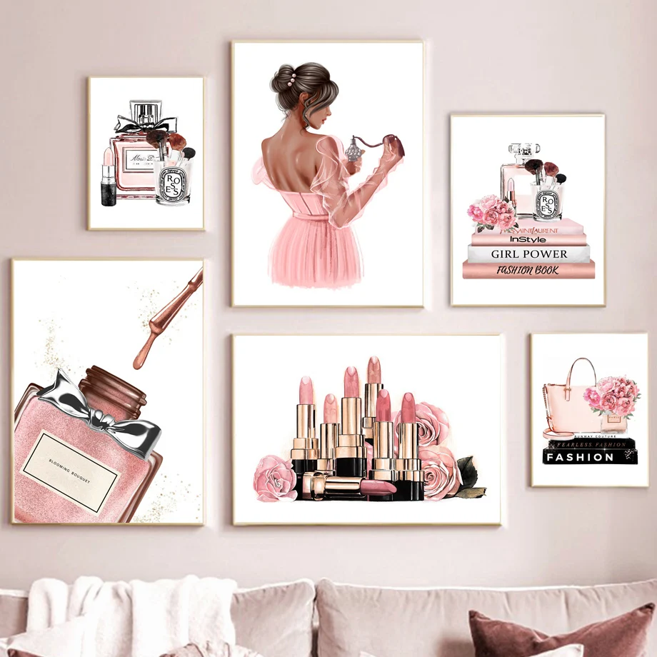 Цветок парфюм помада книга модный макияж Искусство Холст Живопись скандинавские