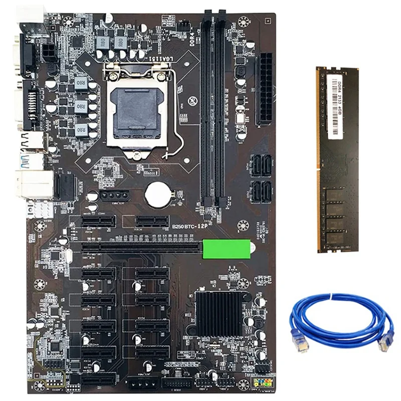 

Материнская плата B250 BTC для майнинга с DDR4 4 Гб 2133 МГц ОЗУ + сетевой кабель RJ45 LGA 1151 DDR4 12 Слот для графической карты для майнинга