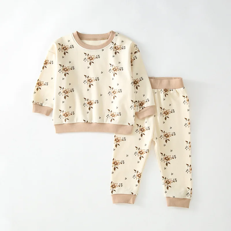 

Children's Set Autumn and Winter Baby Cotton Printed Long Sleeve Pants Kid Split High Waist Belly Protection Two Piece Set