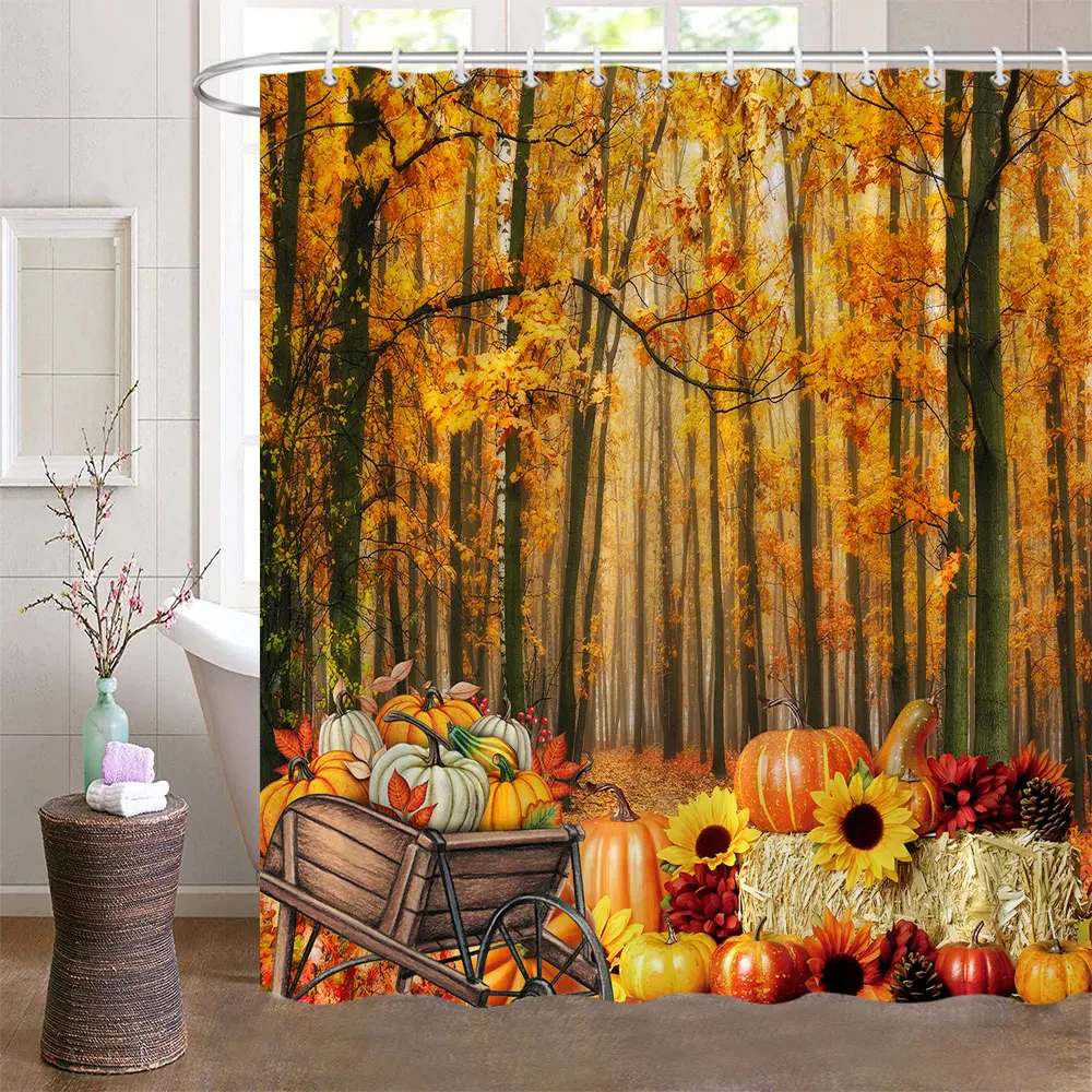 

Осенние занавески для душа для ванной, осенняя тыква, урожай, семейный венец, ванной комнаты с крючками, декор для ванной комнаты