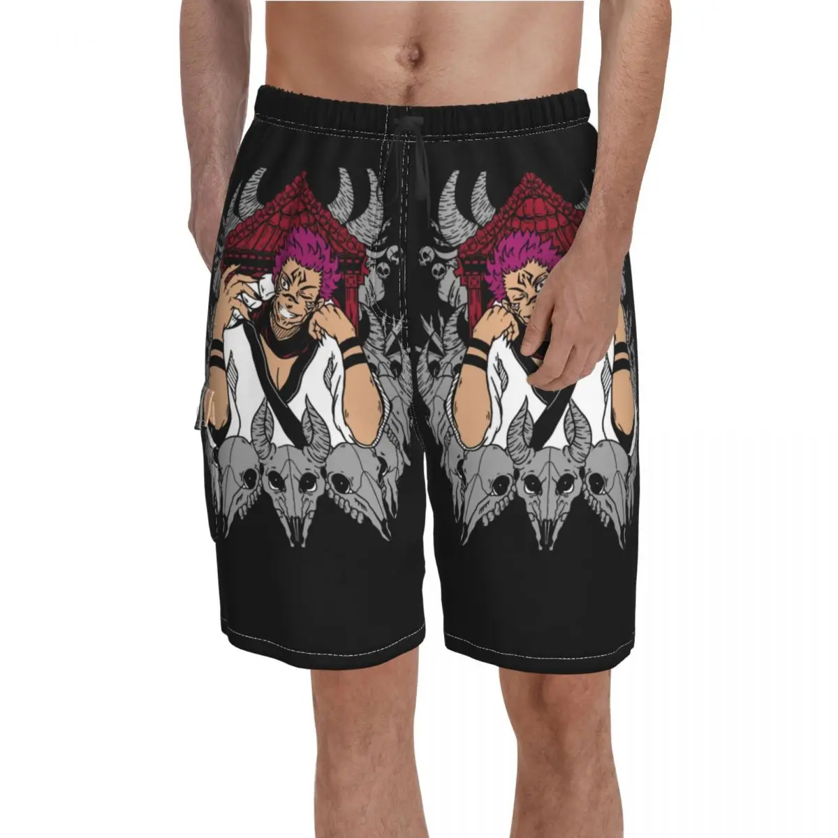 

Ryomen Sukuna Bull Skull Board Shorts Jujutsu Kaisen Pattern Beach Swimming Trunks Polyester Men Swim Trunks
