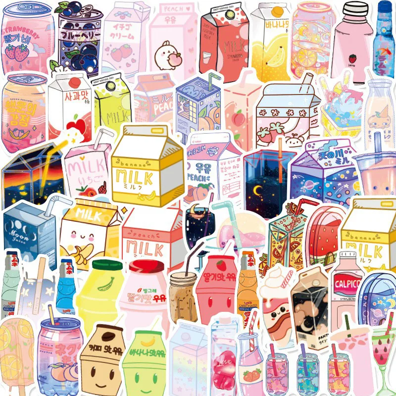

55 вкусных ароматизированных молока чая напитков в Стаканах Мультяшные наклейки милые водонепроницаемые детские игрушки Канцелярские Декоративные мобильные DIY