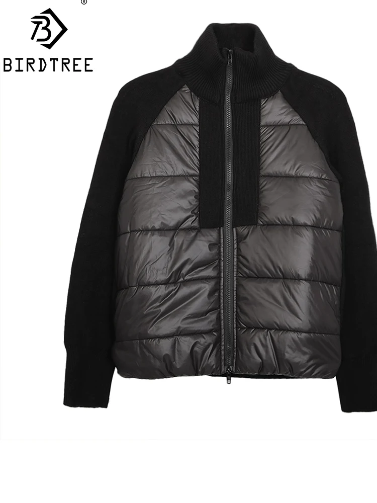 2023 New Autumn Winter Women Stand Up Collar Cotton Padded Coat Parka Knitted Patchwork Jacket Winter Coats C10905Y
