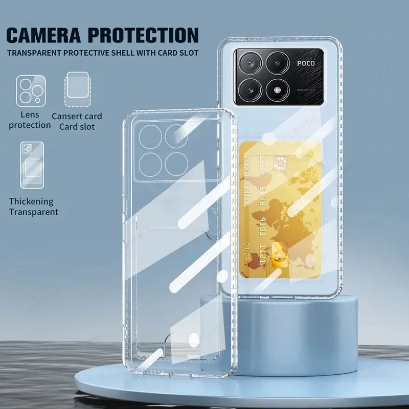 Фото Прозрачный держатель для карт, чехлы-бумажники для Xiaomi Poco X6 X 6 X6Pro Little X7 Pro X7Pro 5G, защита камеры, противоударный чехол №2