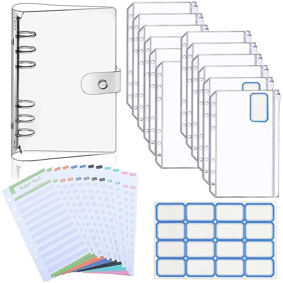 

26Pcs/Set A6 Budget Binder PVC Planner Pockets Expense Budget Sheets Notebook Cash Envelope Organizer System with Clear Zipper