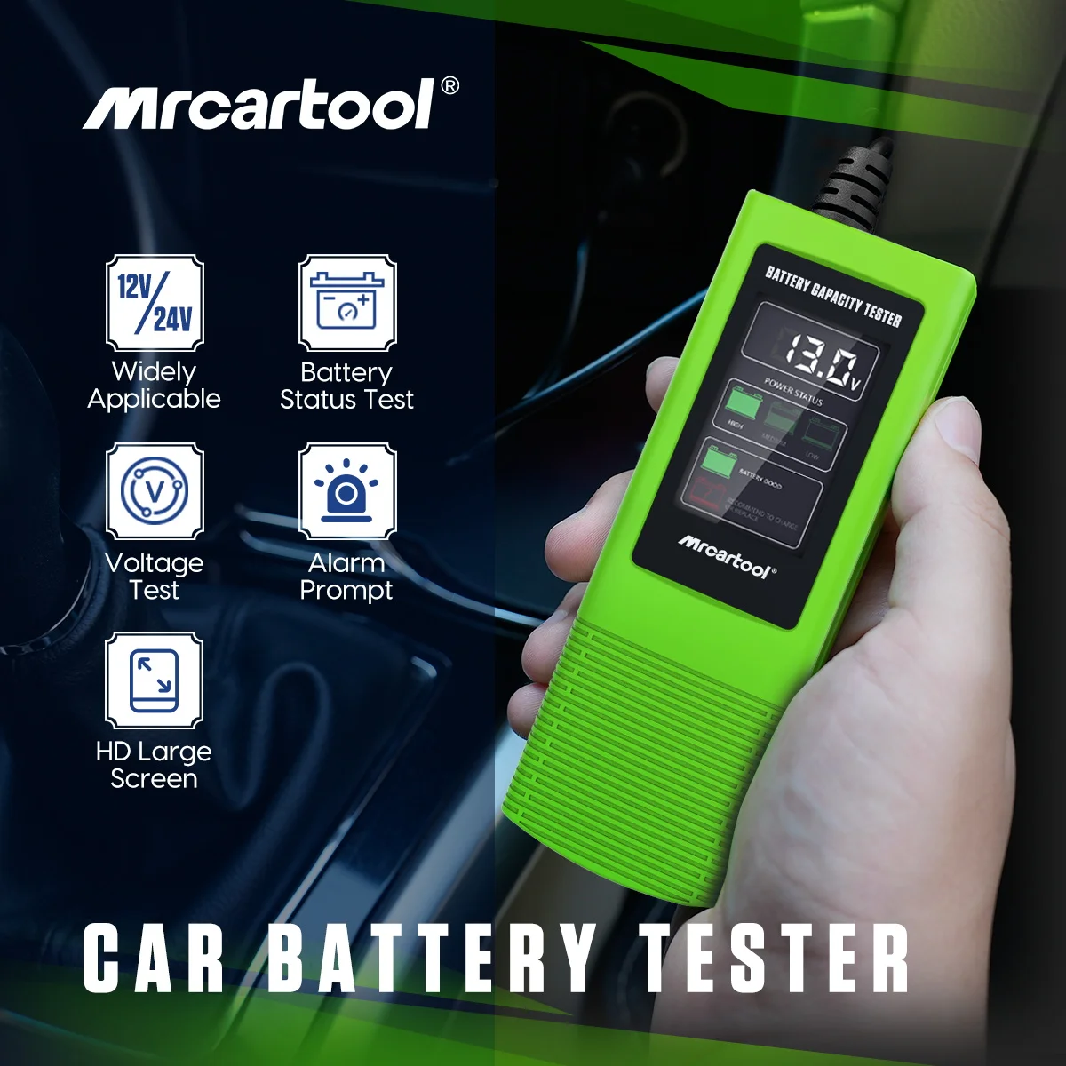 Профессиональный тестер батареи MRCARTOOL с ЖК-экраном, анализатор мощности 12 В/24 В, тестер, детектор напряжения для свинцово-кислотных аккумуляторов