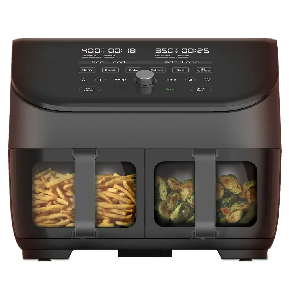

Vortex Plus 2-Basket Air Fryer Oven, Black - ClearCook , Digital Touchscreen