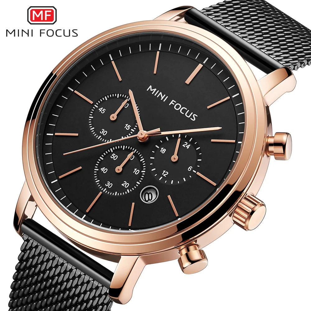 

MINIFOCUS Quartz Man Wristwatches Waterproof Ultra Thin Mesh Stainless Steel Luxury Designer Watch for Men часы мужские наручные