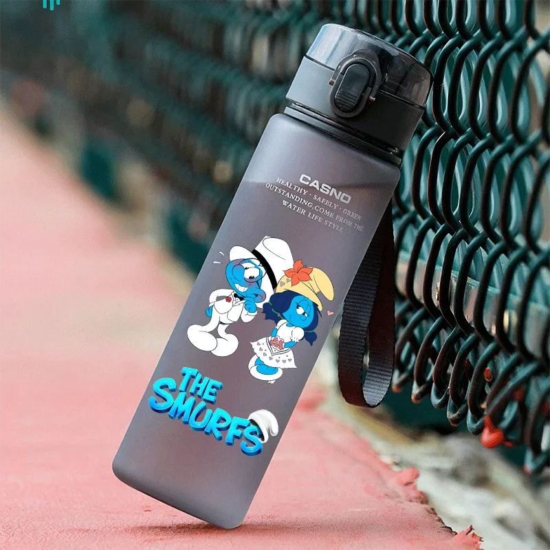 560ML Children's Large Capacity Smurfs Season Plastic Water Cup Outdoor Sports Travel Bottle Portable Leak Proof