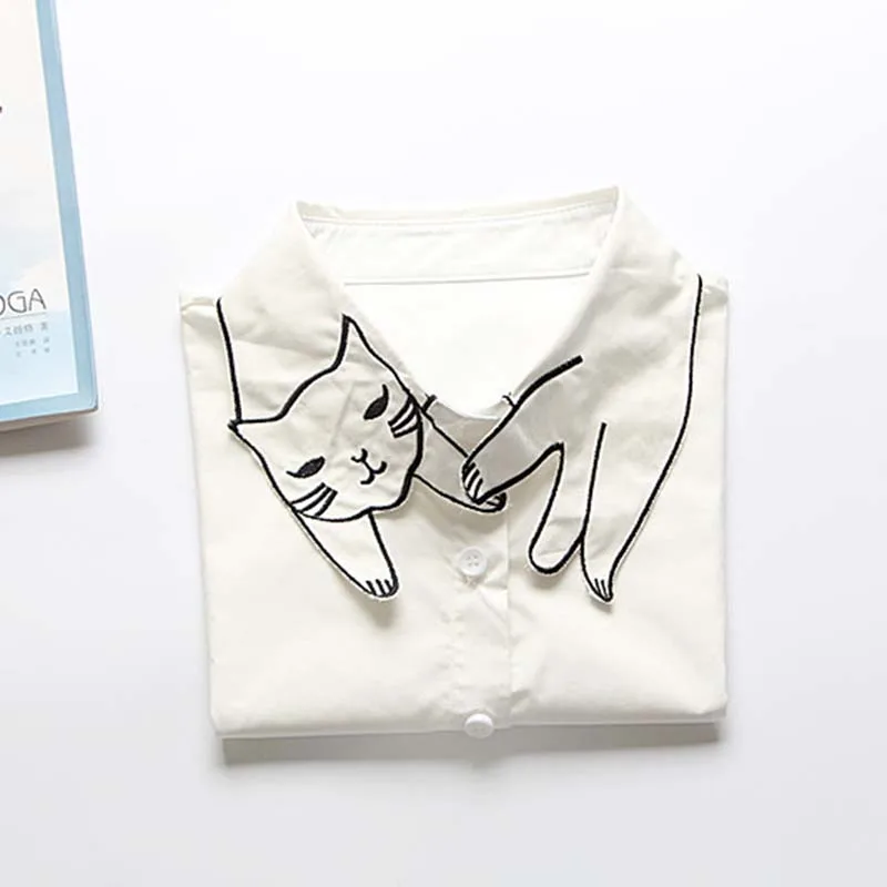 

Женская шифоновая рубашка с вышивкой в виде кошки