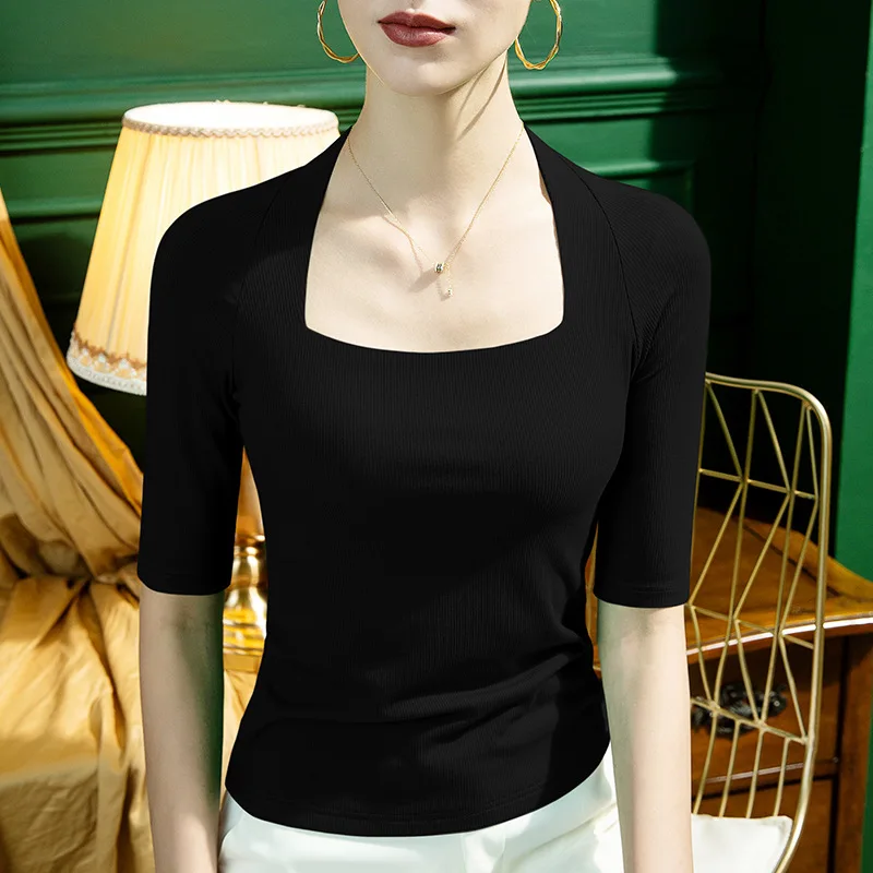 

High Quality 2023 Women T-shirt Elastic Force Design Female Autumn Sexy Crop Top Clothes Casual Fashion Blouses Grace Meeting