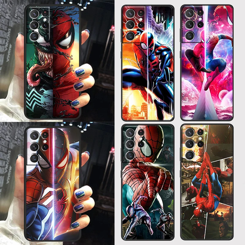 

Marvel Avengers Spiderman Case For Samsung Galaxy S22 S21 S20 FE Ultra Plus S10 S9 S8 5G Black Soft Phone Cover Capa Shell Core
