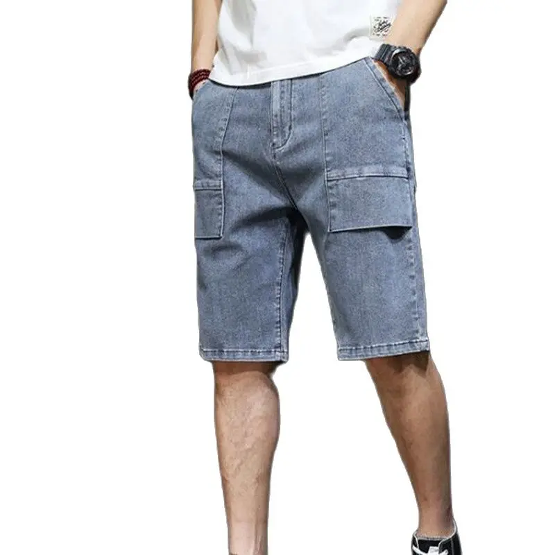 

Men's cargo large size light denim shorts men loose knee length jeans