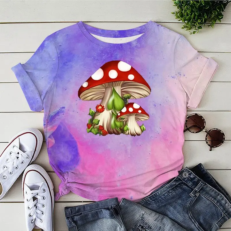 

Mushroom Shirt Vintage Mushroom Shirt Floral Shirt Printed T-Shirts Women Short Sleeve Funny O-Neck Tee Shirt Casual Summer Tops