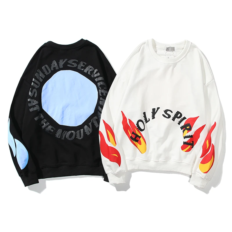 Kanye West Men and Women Stanger Things Hip Hop Loose Hoody Streetwear Oversize Hoodies Holy Spirit Flame Pattern Sweatshirt